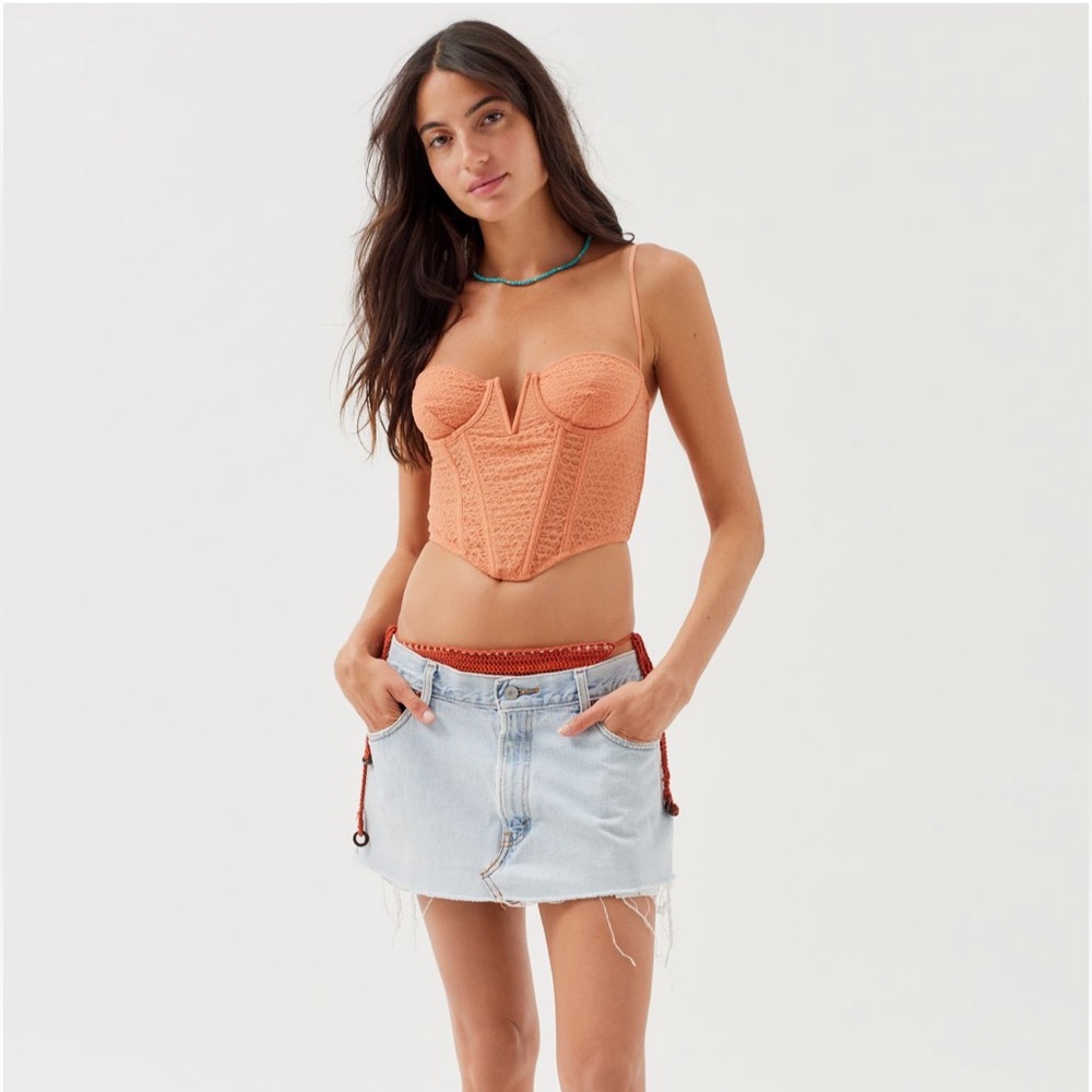 Urban Outfitters Out From Under Orange Diamond Mesh Corset Top Women's S Y2K NWT